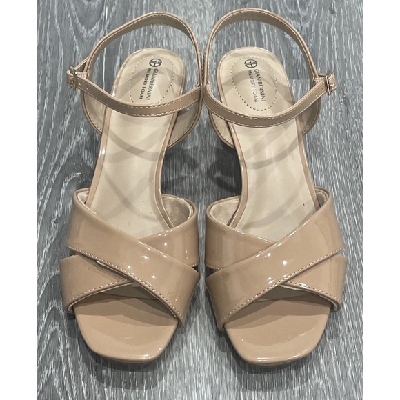 Giani Bernini Crisscross Lines Sandals Nude Beige Ankle Strap Block Heels W 7.5M - Picture 1 of 6